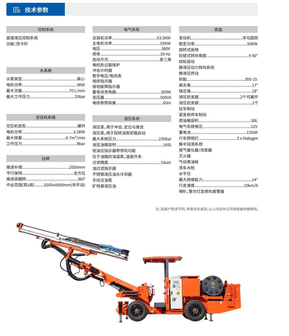 礦用液壓掘進(jìn)鉆車(chē)參數(shù)