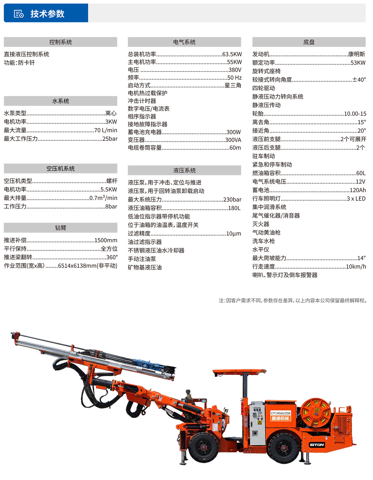 小型液壓掘進鉆車參數(shù)